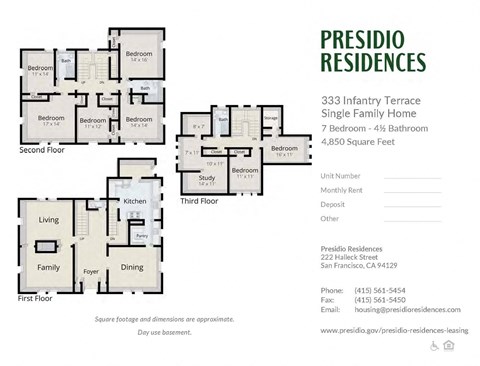 Floor plan for 7 beds, 4.5 baths, 4850 sqft